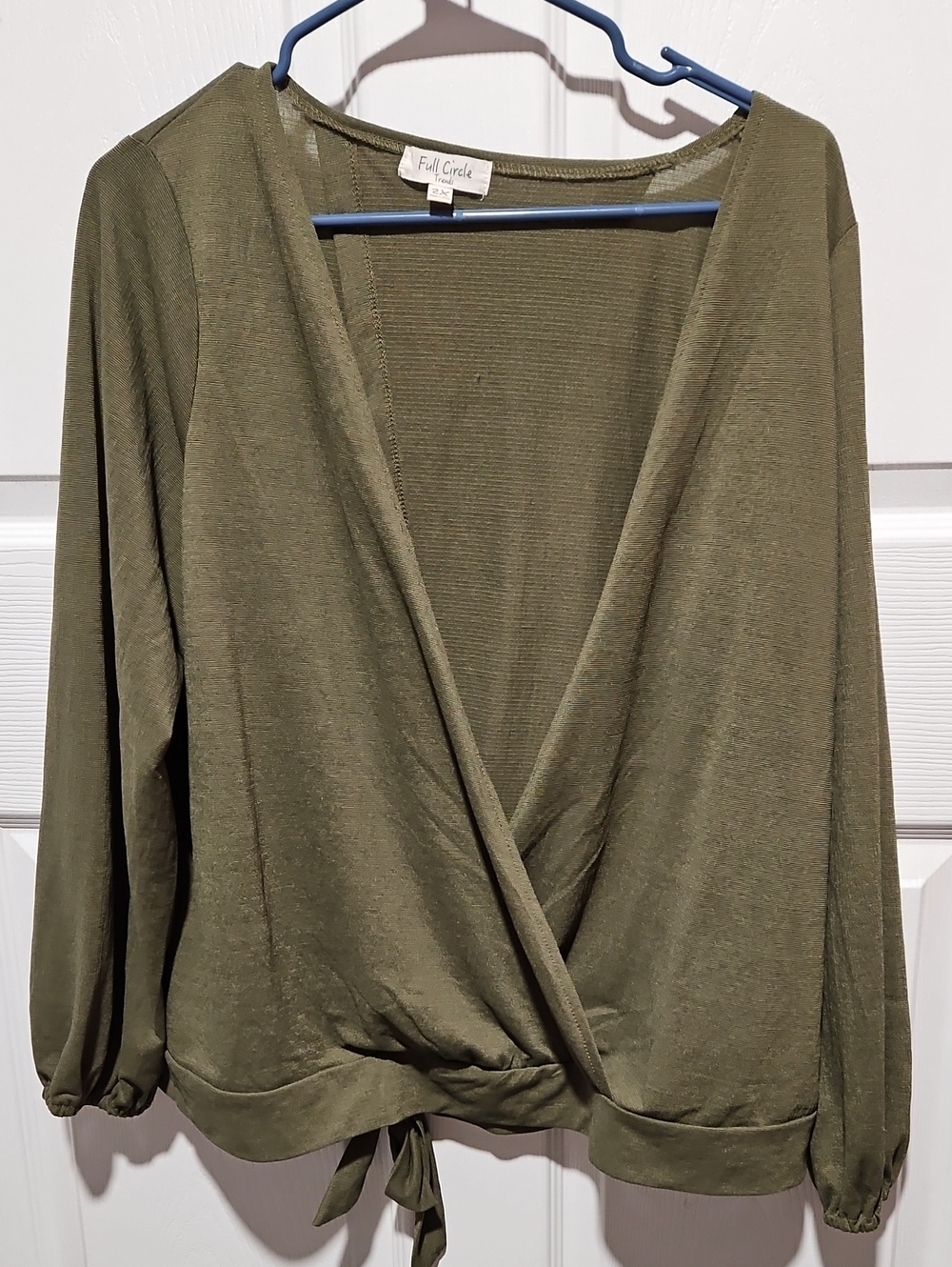 Full Circle Olive Wrap Tie-Front Tunic Top
